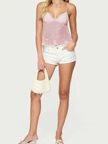 Women's Sequin Crop Top – Sparkly Sleeveless Tank Top, Shiny Clubwear Camisole For Party, Night Out  Festival - 粉色 - 查看 4