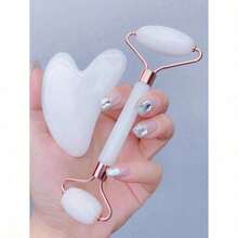 1pc Face Beauty Massage Tool Set, Including Roller, Massage Board, Body Back Scraping Gua Board, Pink And White Options - Random Color 2pcs Set - View 3