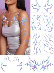 8 Sheets Kpop Tattoos Temporary Tattoos Waterproof Body Tattoos Y2K Face Stickers For Makeup Music Festival Party Favors Cosplay Costume Karneval Fasching Accessories - Multicolor - View 9