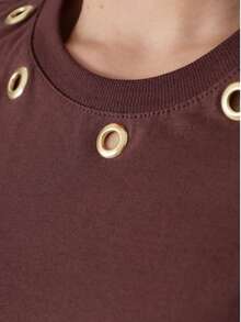 Women's Premium Blouse With Gold Eyelets - Modern And Sophisticated Style - 巧克力棕 - 查看 7