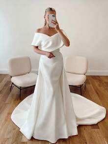 Elegant Sexy Off Shoulder Mermaid Wedding Dress Registry Office Dresses Bridal Fashion,Evening Party Dress Birthday Party Dress Country Wedding,Romantic Church Ceremony Wedding Dress,Suitable For Wedding,Dating,Party,Singles' Party,Vacation,Formal Occasions,Dinner Dress,Prom Dress,Homecoming Dess,Cocktail Party,Wedding Guest Dress,Graduation - 白色 - 查看 2