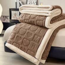 1件加厚包边波西米亚风心形图案毯，提花仿毛皮柔软保暖多用途毯，适用于客厅、卧室、宿舍、家具装饰、沙发、午睡、毛巾 - 駝色 - 查看 5