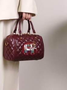 Geantă de pernă Boston cu model de elefant brodat, vintage nouă, la modă, 2025, geantă de mână pentru femei cu model de bowling, versatilă și rafinată, geantă de umăr crossbody de mare capacitate pentru navetiști