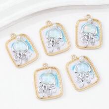 Set de 5 colgantes con diseño de medusa/cangrejo/estrella de mar, con estilo de pintura al óleo vintage con temática oceánica, combinando un estilo retro y de vacaciones, adecuado para hacer collares, pulseras, llaveros, encantos de bolso, accesorios de joyería para vacaciones en la playa