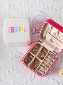 1pc Personalized Jewelry Box, Can Customize Name Content, Can Choose Flower Of The Month, Birthday Gift Customized Jewelry Box, Bridesmaid Jewelry Box, Gift For Girlfriend, Travel Jewelry Box, Customized Name Jewelry Box