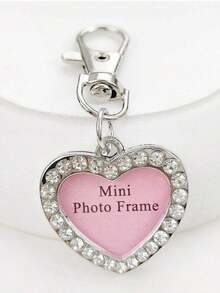 2pc Creative Romantic Rhinestone Heart-Shaped Openable Photo Keychain, Zinc Alloy, Couples Love Expression Heart Keyring, Gift For Her, Daily Wear Christmas - 粉色 - 查看 2