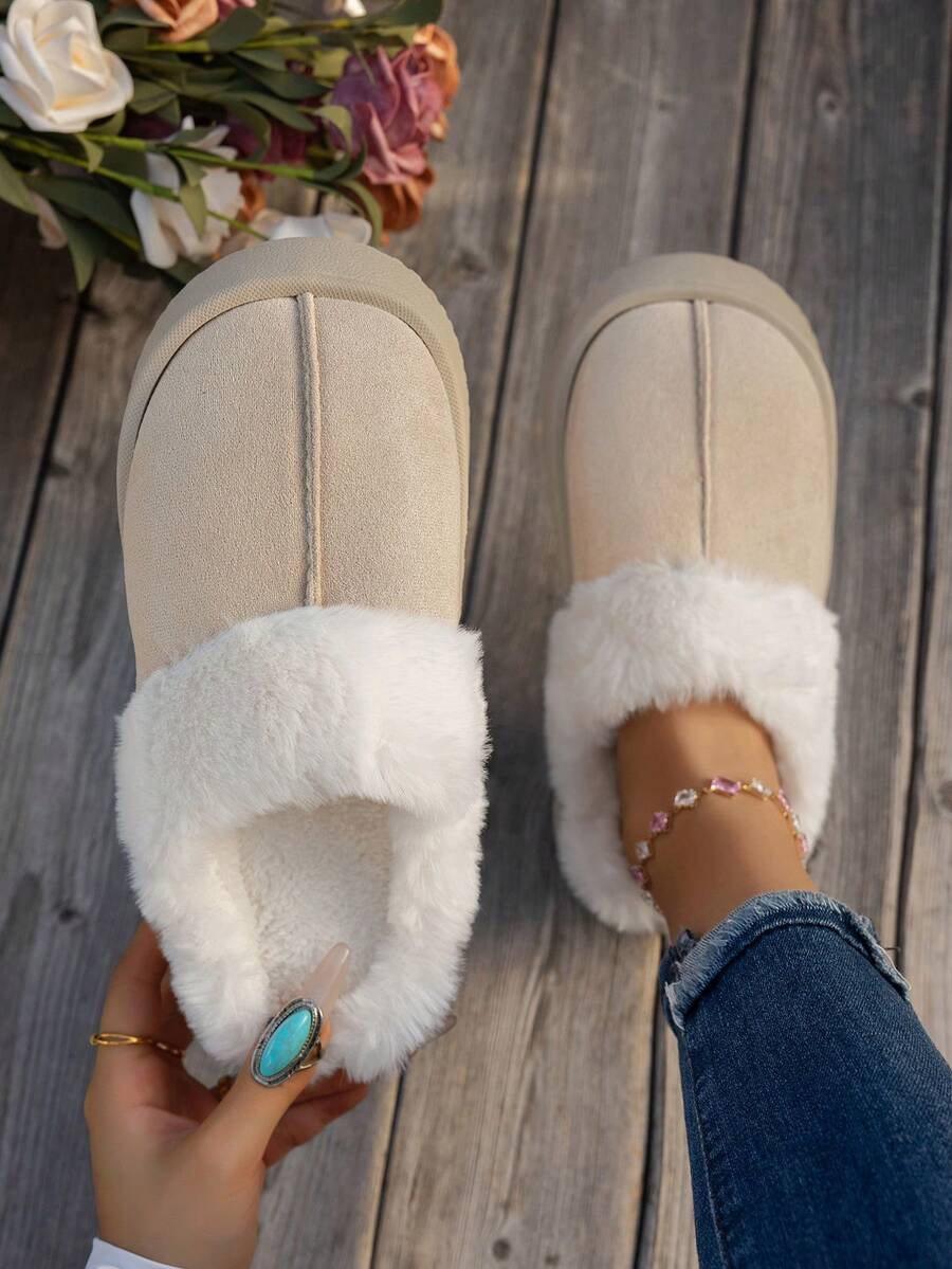 2025新款女士加厚套脚雪地靴，舒适轻便，适合约会、派对、度假等场合。时尚百搭，简约设计，室内外皆宜，居家旅行皆可穿着。舒适、自由、自信。 - 米色 - 查看 1