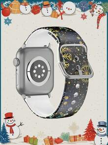 1pc Christmas Print Silicone Watch Band, Compatible With Apple Watch Bands, Size 38mm, 40mm, 41mm, 42mm, 44mm, 45mm, 49mm (S10 42mm, S10 46mm), Fashionable Soft Silicone Sports Watch Strap, Compatible With Series 11 Ultra, SE3 Ultra, S10 Ultra, SE2, S10 ... - Multicolor - View 2