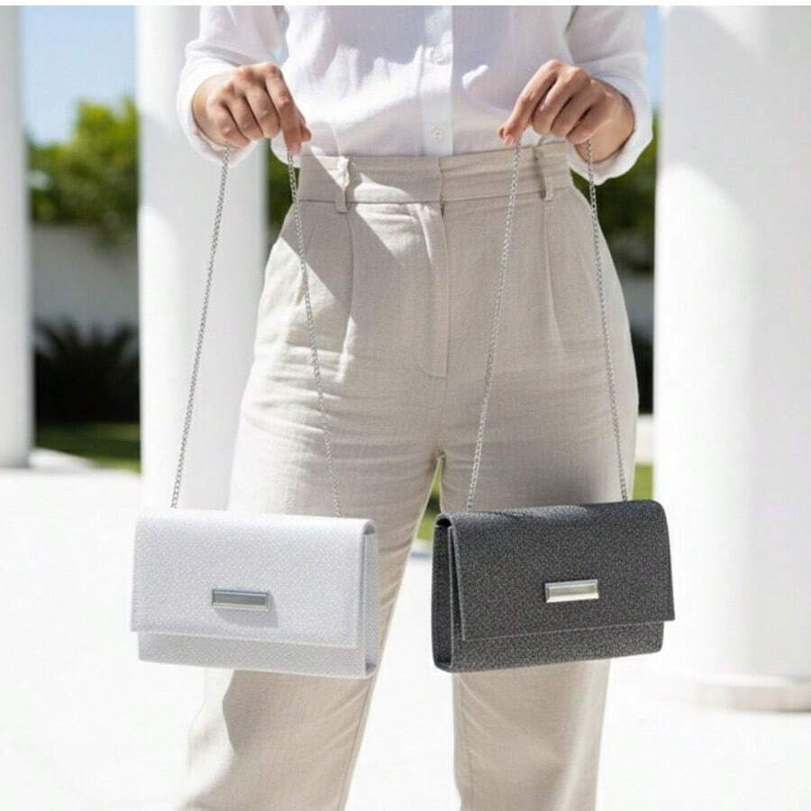 Set Of 2 Small Square Party Bags With Glitter - Handbag With Glitter - Promotion - Immediate Shipping - Màu xám đen - Xem 1