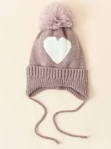 1 件婴儿保暖绒球护耳帽，心形提花针织帽，秋冬 - 1PC - 查看 18