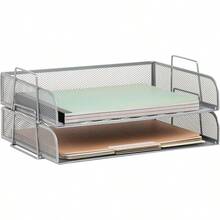 Bandeja de Papel Apilable Mind Reader, Organizador de Escritorio, Almacenamiento de Archivos, Oficina, Malla Metálica, 14 L x 9.75 x 6 H, 2 Piezas, Negro - Plateado - Ver 10