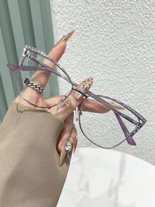 Gafas de ojo de gato para mujeres, con marco de metal decorado con diamantes y cristales, gafas de moda para comercio electrónico transfronterizo
