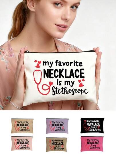 Women's Large Capacity Zippered Makeup Bag Travel Makeup Bag, Containing Stethoscope, Red Heart, Neck Element Printed Wash Bag Makeup Bag, Multiple Color Options Fashionable Large Capacity Wash Bag Travel Bag, Women's Portable Makeup Storage Bag, Cute Wash Bag Travel Storage, Accessories, Shampoo, Full-Size Container, Toiletries, Suitable For Travel, Picnics, Parties, Students, Business Women's Essential Items, Halloween Gifts, Christmas Gifts