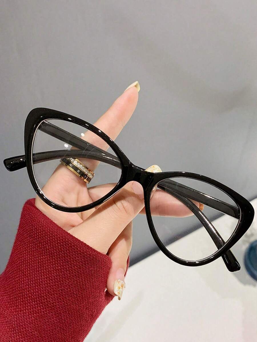 Gafas de protección solar (1 par), montura unisex estilo ojo de gato, alivian la fatiga ocular por el uso de pantallas digitales, lentes transparentes, varios colores disponibles - Negro - Ver 1