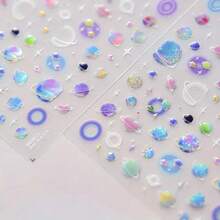 1pc Cartoon Galaxy Nail Stickers - Shiny Planets, Stars, And Hearts Design For Women And, DIY Nail Decals With Glittery Embossed Finish, Self-Adhesive Plastic, Nail Art Supplies | Cartoon Themed Nails | Embossed Finish Nails - 彩色 - 查看 6