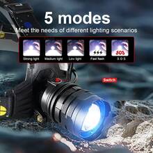 2025 30W Super Bright Headlamp 200000LM Ultra Powerful LED Headlight Zoom Outdoor Work Head Flashlight Waterproof Fishing Head Lamp