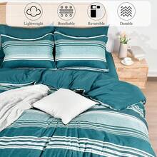 Pieces Comforter Set, Striped Bed In A Bag, Charcoal Stripe Bedding, 18 Deep Pocket All Season, Ultra Soft Bedding Sets With Comforter, Sheets, Pillowcases & Shams, Luxury Cozy Bedding Very Beautiful PKZD - 藍綠色 - 查看 5