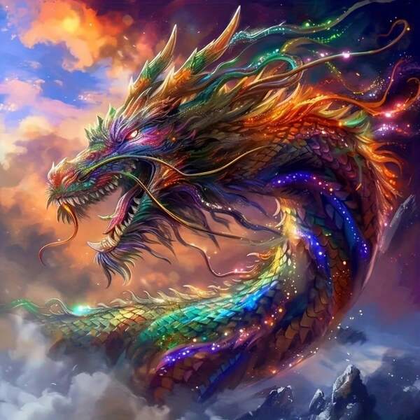 Kit de Pintura com Diamantes 5D - Bordado com Diamantes Redondos, Padrão de Dragão, Conjunto de Artesanato em Acrílico para Decoração de Casa, Arte de Parede sem Moldura