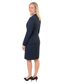 Lined Blazer And Skirt Set For Secretary And Receptionist - Navy Blue - View 3
