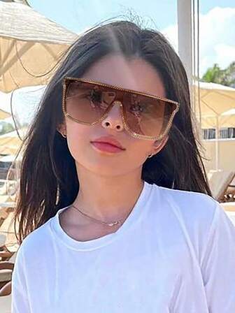 1PC Teenagers 12-16Y Acrylic Casual Basic One-Piece Rectangular Fashion Glasses Suitable For Holidays, Outings, Clothing Matching, And Festival Gifts