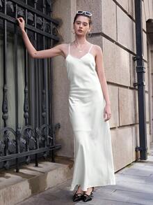 Váy không tay chất liệu satin thời trang gợi cảm dành cho nữ, mùa hè - trắng - Xem 5