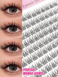 Asiteo Manga 120pcs DIY False Eyelashes, Transparent Band, Natural Makeup Effect, Individual Lashes, Cluster Lashes, Eye Makeup - C - View 1