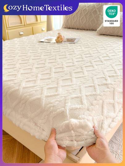 1pc Taffeta Fitted Sheet, Bed Sheet, Bedding, Fitted Sheets, Solid Color Mattress Cover, Soft-Comfortable Warm Mattress Protector, Skin-Friendly Bed Sheets, Thickened Autumn And Winter Bed Cover Bedding, Modern Fabric Fitted Bottom Sheet For Bedroom, For Queen King Twin Full Size Without Pillowcase, Bedding Gifts,