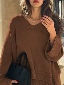 Knit Mix Elegant Women's Chic Knitted Sweater Set, Casual Loose-Fitting Long Sleeve Top & Skirt Two Pieces, Perfect For Fall Winter Fashion,Suitable For Christmas, Thanksgiving, And New Year