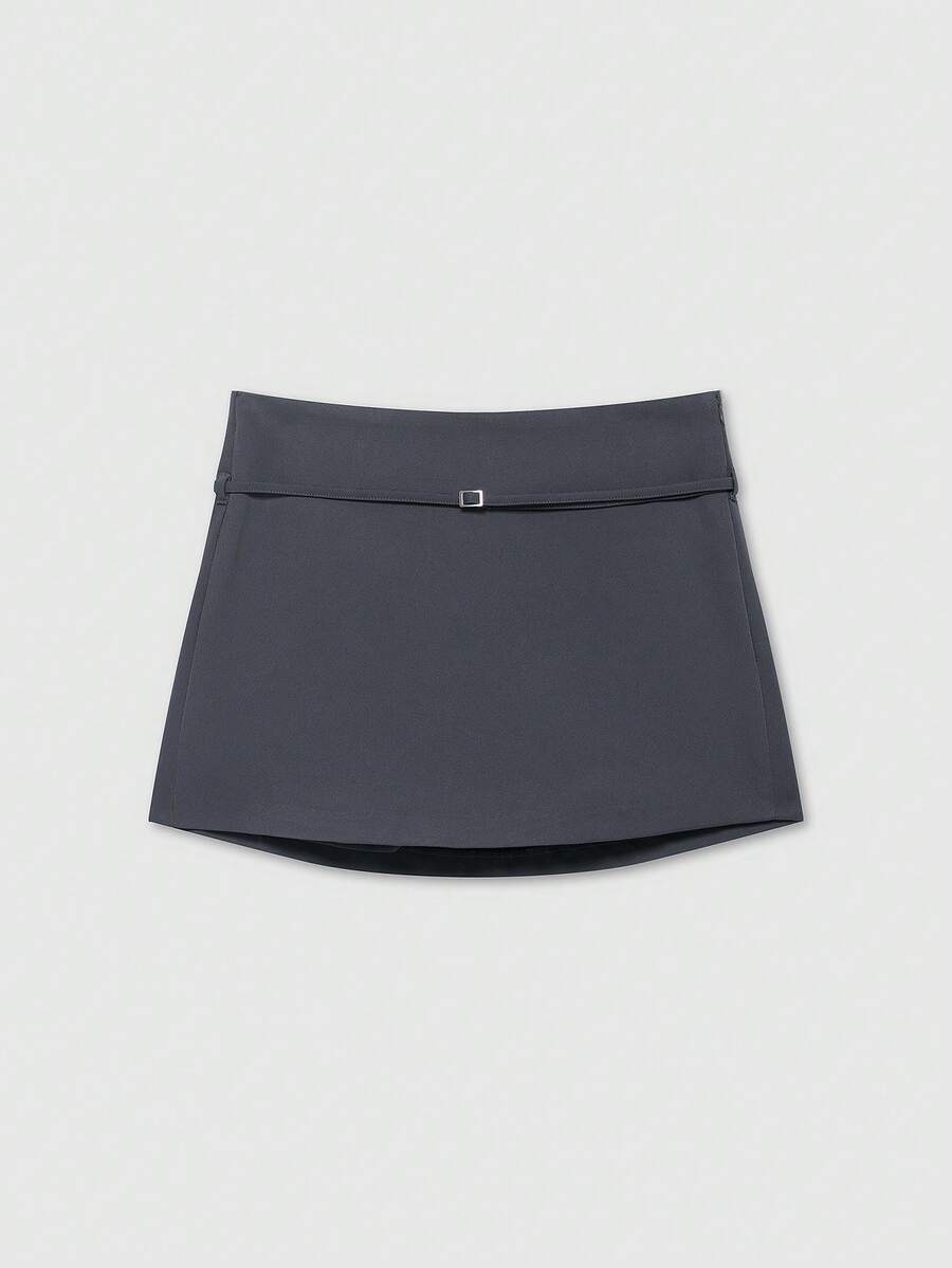 Women's Casual Versatile Solid Color Zipper Waist Belt Skort Summer - Dark Grey - View 1
