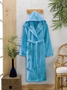 土耳其制造 男女通用连帽天鹅绒棉质浴袍 - 100% 纯棉 小号 (58x115 厘米) - 中号 (62x150 厘米) - 大号 (66x125 厘米) - XL (70x130 厘米) - 藍色 - 查看 4