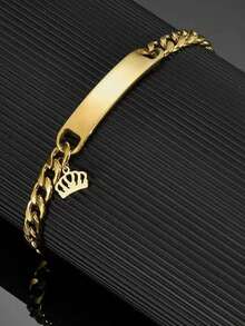 2 Pieces Custom Name Jewelry Set, Stainless Steel Heart Crown Name Pendant Bracelet And Necklace Set, Bracelet Can Be Engraved, Stylish Stainless Steel, Suitable For Teenagers/Boys/Girls [No Gift Box].