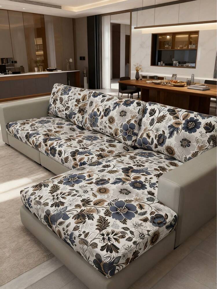 1pc Leaf Print Sofa Cushion Cover, Modern Tropical Leaf Print Sofa Seat Cushion Cover, Suitable For Home - Multicolor - View 1