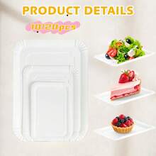 10/20pcs White Paper Party Plates, Lightweight Rectangular Disposable Plates, Large Size Tableware Suitable For Cookies, Cakes, Desserts, Snacks, Appetizers, Holiday Picnics, Party Supplies, Birthday Parties