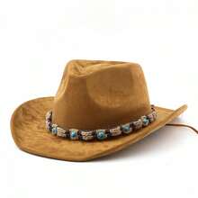 Cowboy Hat For Women Men Classic Wide Brim Western Suede Hat For Cowboys And Cowgirls - Dark Khaki - View 6