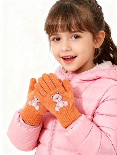 2 par barnhandskar för höst och vinter för utomhusbruk, för vandring, cykling, skidåkning och varma kläder. Söta stickade handskar med tryck för pojkar och flickor, vindtäta och köldtåliga (lämpliga för åldrarna 4-10).