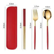 410不锈钢便携式餐具套装 - 3件套（筷子、勺子、叉子）