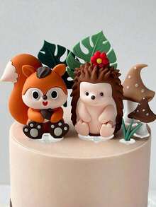 Waldthema Kuchendeko, Dschungel Weich-Klebetier Kuchendekoration, Eichhörnchen Sikahirsch Igel Koala Pilz Blatt Gras Kuchendekoration, geeignet für Geburtstagskuchen Dekoration, Taufe Waldthema Party Kuchendekoration Zubehör, Dschungel Serie Kuchendekoration (Bitte mit einem Tablett verwenden)
