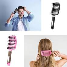 ZMD 2PC Curved Vented Detangling Hair Brush, Boar Bristles Curly Hair Brush, Wet Dry Detangler Hair Brushes For Women/Men/' Long, Thick, Thin, Curly & Tangled Hair (Pink & Black) - 黑色和粉紅色 - 查看 4