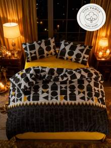 100% Cotton Bedding Set | Single (160x220 + 1 Pc 50x70 Pillowcase) & Double (200x220 + 2 Pcs 50x70 Pillowcases) | Button Closure | Made In Turkey - Black - View 3