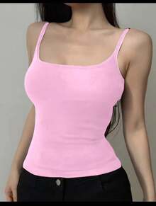 Basic Women's Tank Top With Straps. Basic Baita Nightgown/Vest - Watermelon Pink - View 2