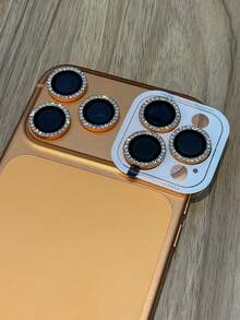 Shiny Diamond Lens Protective Case Set Compatible With IPhone 17/16/15/14/13/12/11 Pro Max - Orange - View 5