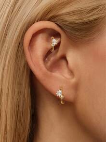 EleRunis 1 par de pendientes de aro de estrella de 8 puntas de circonita cúbica de plata de ley 925 con baño de oro de 18 quilates para el cartílago superior de la oreja y el hélix, para uso diario, boda y Día de San Valentín para mujeres - Dorado - Ver 4