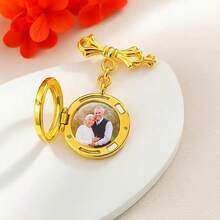Custom Photo Brooch Pendant | Wedding Bouquet Keepsake Jewelry For Bride & Groom - Round - Frosted - View 7