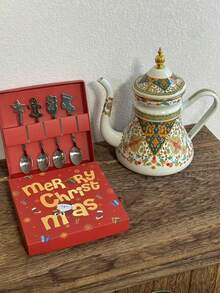 1set European-Style Teapot, Kettle, Drinkware, And Water Jug ​​Set, Along With A Christmas-Inspired Set Of Four Tea And Coffee Spoons, Makes A Great Gift. Suitable For Use On Gas, Gas, And Stovetop Stoves, This Kettle Is A Versatile Year-Round Choice For Family Gatherings And Holidays. It Also Makes A Great Gift For Friends And Family. - Kashgar - View 8