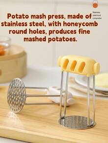 三合一多功能土豆泥压泥器，创意不锈钢压泥器，婴儿辅食制作器，大蒜剥皮器，厨房工具 - 彩色 - 查看 2