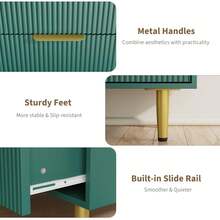 Kommode mit 3 Schubladen, moderne, natürliche, geriffelte Kommode für das Schlafzimmer, Nachttisch aus Holz mit Metallgriffen und -füßen für Wohnzimmer, Eingangsbereich, Wohnung