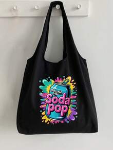Print With Soda Pop Pattern Shoulder Bag And Cosmetic Bags Set, Shopping Bag,Multi Functional Portable Handbag, Shoulder Bag,Large Capacity Fashion Simple Style Durable Gunny Bag,Skin Care Product Storage Bags,Makeup Bag, For Handbags,Suitable With Suitable For Outdoor Picnics, Parties, Travel And Shopping, Gifts For Family And Friends - Black - View 13
