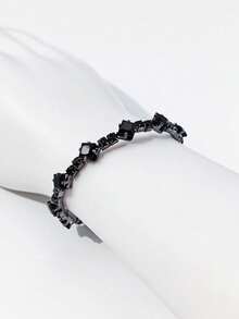 1pc Goth Style Rhinestone Embellished Bracelet, Suitable For Daily Wear - Black - View 3