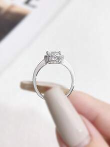 1 Pieza Anillo de boda con 8 garras y forma redonda de 1ct Moissanita deslumbrante, diseño de anillo de diamantes, color D, plata esterlina 925, adecuado para compromiso, esposas, novias, regalos de cumpleaños, regalos de aniversario, joyería fina nupcial