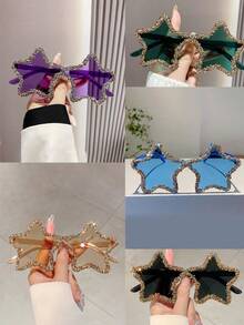 1/4 chiếc Kính mắt nữ thời trang nhiều màu đính đá pha lê, điểm nhấn lấp lánh, tròng kính nhiều màu, hình ngôi sao năm cánh, thích hợp cho tiệc tùng ngày lễ, chụp ảnh đường phố, tiệc tùng, quán bar, kính mắt dễ thương và sành điệu, kính màu hình ngôi sao năm cánh cá nhân hóa - Nhiều màu - Xem 16